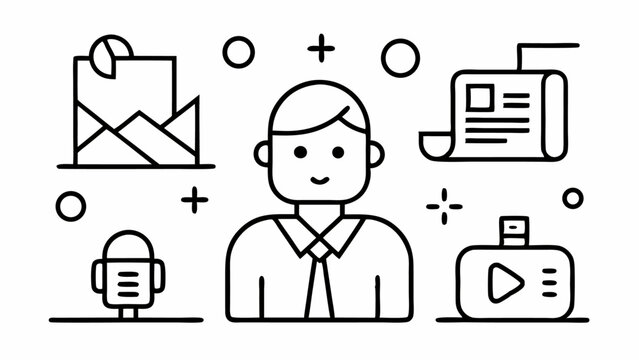 Journalism editable vector icon pack designed in line style ideal for media professionals publishing press news broadcasting and communication themed graphics