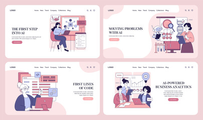 Women Working In AI. Flat Vector Illustration