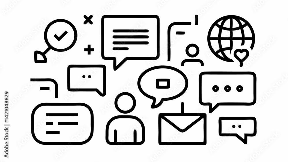 Poster message icon set in editable vector line format showcasing modern digital communication, chat bubble
