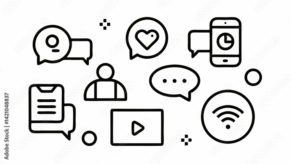 Poster editable message icons vector set featuring communication tools, chat symbols, messaging app element