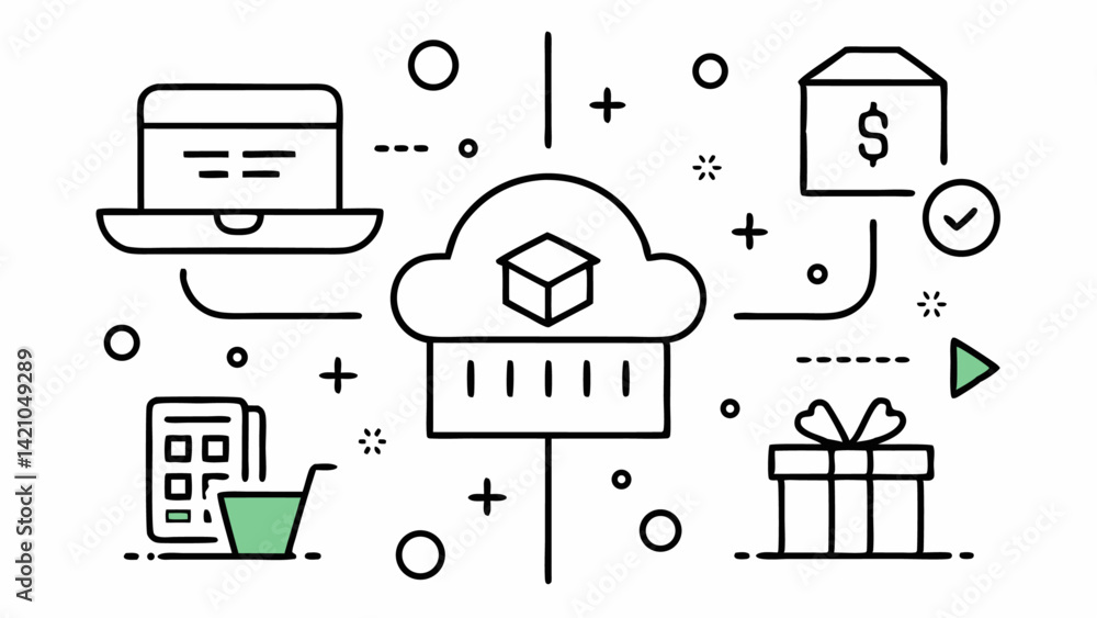 Poster editable vector icon set focusing on online shopping and ecommerce concepts using clean line illustr