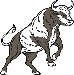 Black And White Bull Illustration With White Background
