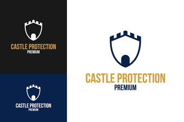 Castle protection logo design vector symbol illustration