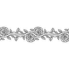 Floral Border - Line Art Roses and Leaves on White