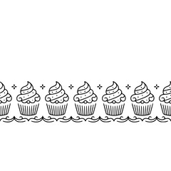 Linear Cupcake Border on White, Minimalist Design