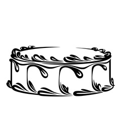 Elegant Black and White Cake Silhouette, Vector Design