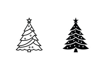 Christmas Trees Line And Solid Icon Vector Winter Holiday Decoration