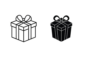 Gift Box Icons In Line And Solid Styles Isolated On White Background