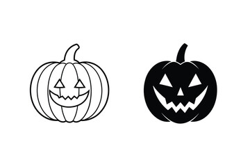 Halloween Pumpkin Vector Illustration Isolated Black And White Jack O Lantern Icons
