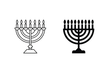 Vector Graphic Hanukkah Menorah Icon Set Line Art And Silhouette Style