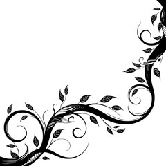 Elegant Black & White Floral Swirls: Corner Border Design
