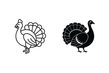Turkey Bird Vector Icons For Thanksgiving And Holiday Silhouette Illustration
