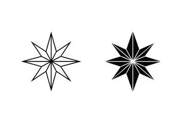 Eight Point Star Icons Minimalist Design Black And White Vector Illustration