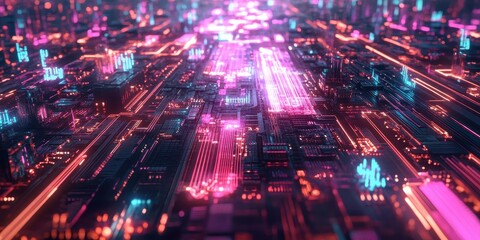 Futuristic circuit board cityscapes