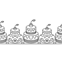 Line Art Cake Border: Vector Illustration for Celebrations