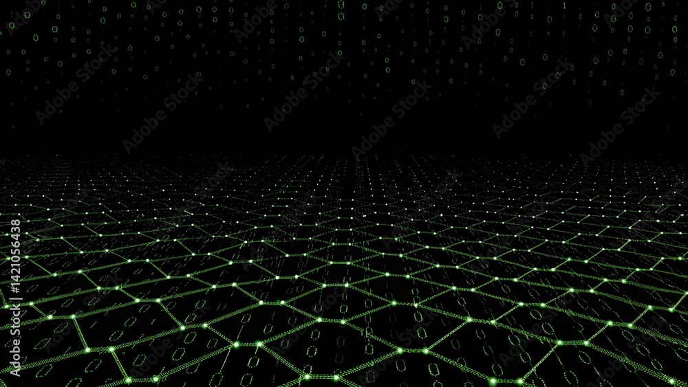 Aufkleber Digital binary code matrix background, 3D rendering of a scientific technology data binary code network conveying connectivity, complexity and data flood of modern digital age, futuristic cyberspace