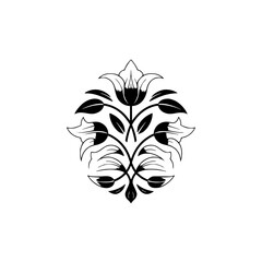 Elegant Floral Ornament, Black & White, Vector Illustration