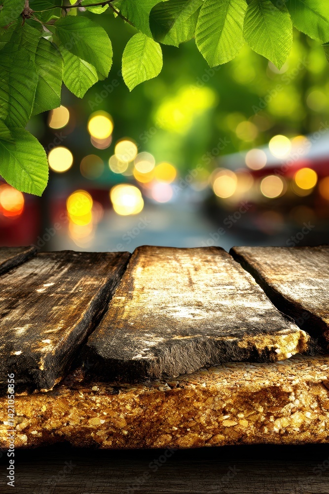 Poster eco friendly workplace scene with natural elements and bokeh background in a realistic setting