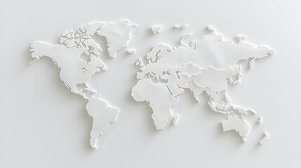 White Embossed World Map on White Background