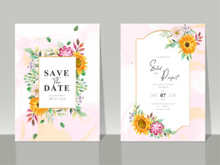 colorful floral hand drawn wedding invitation card