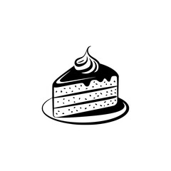 Vector Cake Slice Illustration, Black and White Minimalist Design