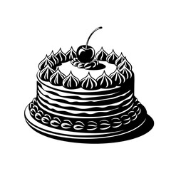 Elegant Black & White Cake with Cherry: Vector Illustration