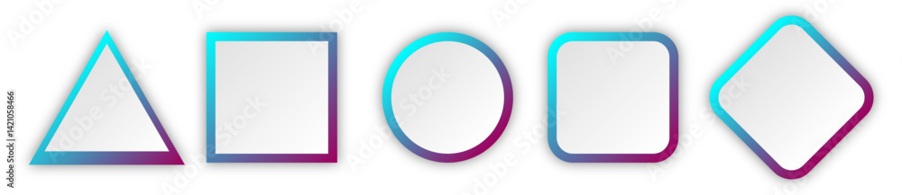 Poster button set of geometric shape | 3d button shape abstract design with glow metallic neon | modern pre