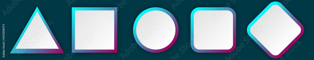 Poster button set of geometric shape | 3d button shape abstract design with glow metallic neon | modern pre