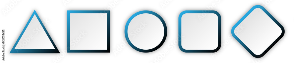 Poster button set of geometric shape | 3d button shape abstract design with glow metallic neon | modern pre