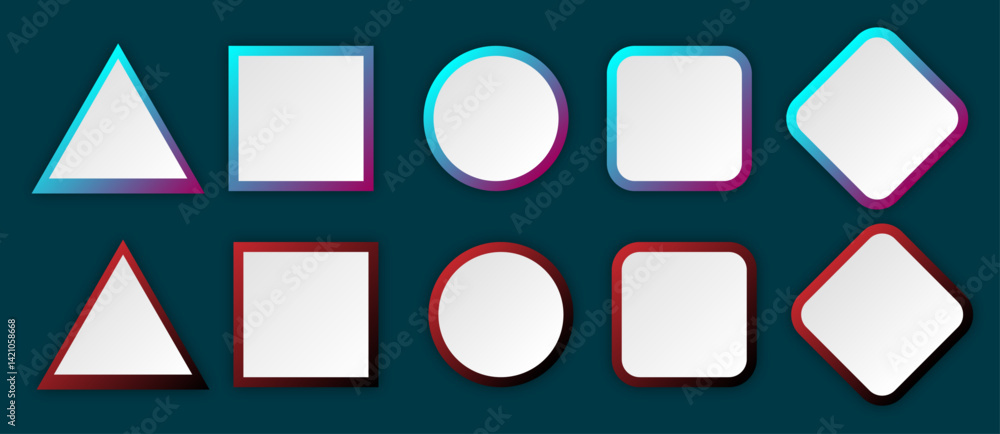 Poster button set of geometric shape | 3d button shape abstract design with glow metallic neon | modern pre