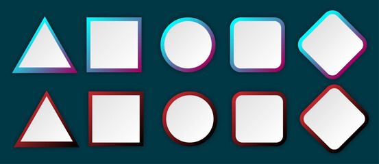 Button set of geometric shape | 3d button shape abstract design with glow metallic neon | Modern presentation icon set for banner, flyer, texture, futuristic, signal design with crimson-cyan color