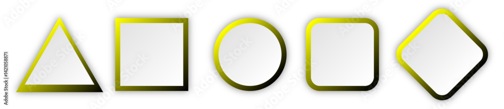 Poster button set of geometric shape | 3d button shape abstract design with glow metallic neon | modern pre