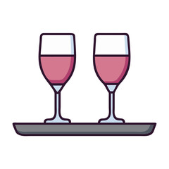 Two Glasses of Wine on Tray Icon Design