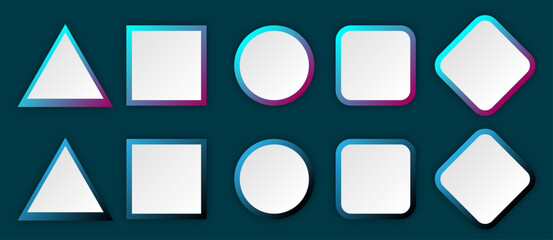 Button set of geometric shape | 3d button shape abstract design with glow metallic neon | Modern presentation icon set for banner, flyer, texture, futuristic, signal design with blue-cyan color