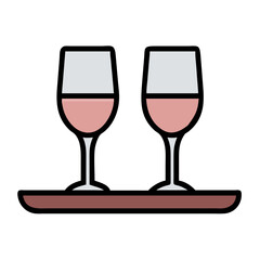 Two Glasses of Wine on Tray Icon Design