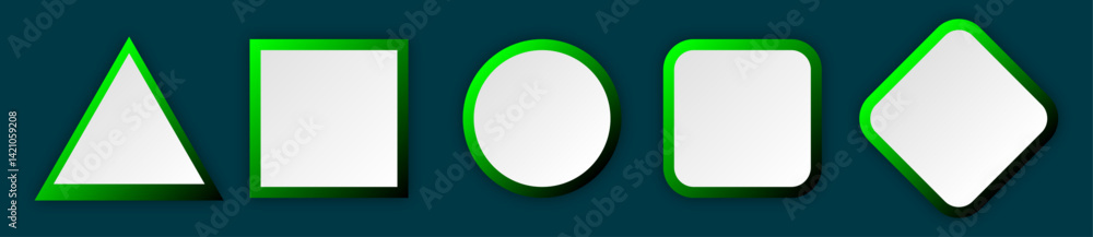 Poster button set of geometric shape | 3d button shape abstract design with glow metallic neon | modern pre