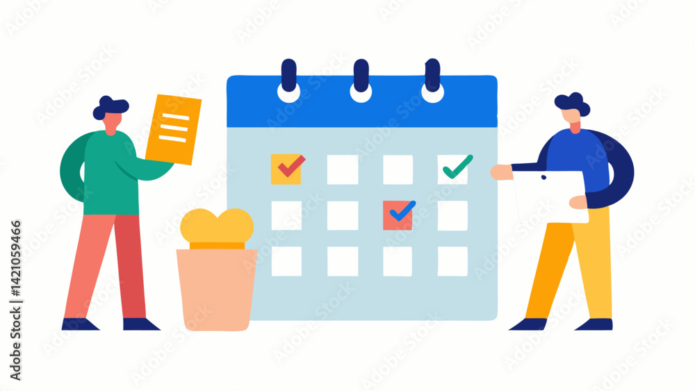 Aufkleber creative planning schedule illustration set of characters useful for workflow coordination and busin