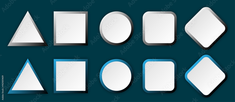 Poster button set of geometric shape | 3d button shape abstract design with glow metallic neon | modern pre