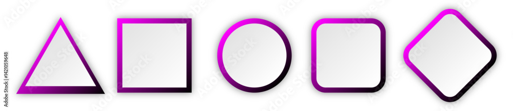 Poster button set of geometric shape | 3d button shape abstract design with glow metallic neon | modern pre