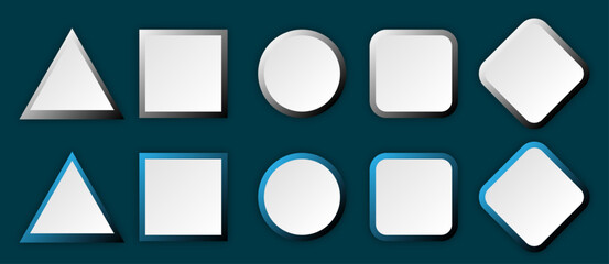 Button set of geometric shape | 3d button shape abstract design with glow metallic neon | Modern presentation icon set for banner, flyer, texture, futuristic, signal design with blue-gray color