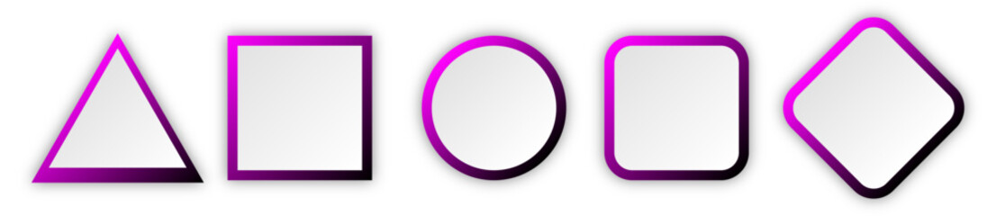 Button set of geometric shape | 3d button shape abstract design with glow metallic neon | Modern presentation icon set for banner, flyer, texture, futuristic, signal design with orchid-white color