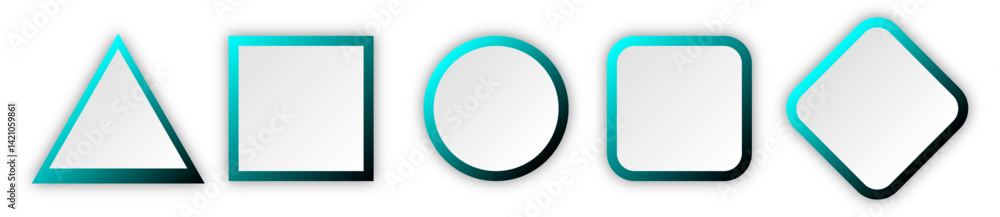 Poster button set of geometric shape | 3d button shape abstract design with glow metallic neon | modern pre