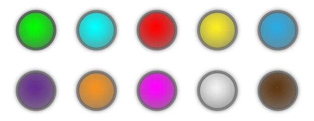 Button set of geometric shape | 3d circle shape abstract design with glow metallic neon | Modern presentation icon set for banner, flyer, texture, futuristic, signal design with light object