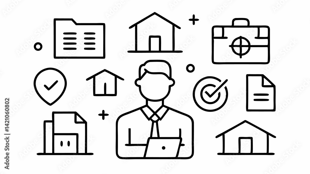 Poster minimalist editable icon set of realtor and property agent concepts in vector style ideal for market