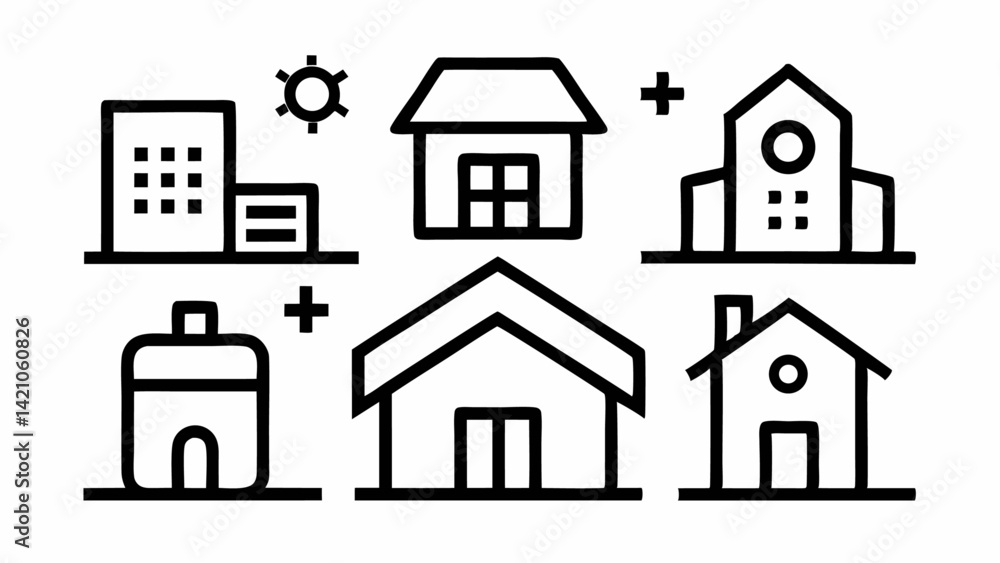 Poster editable realtor icon set in vector format featuring simple line graphics suitable for presentations
