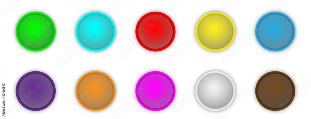 Poster button set of geometric shape | 3d circle shape abstract design with glow metallic neon | modern pre