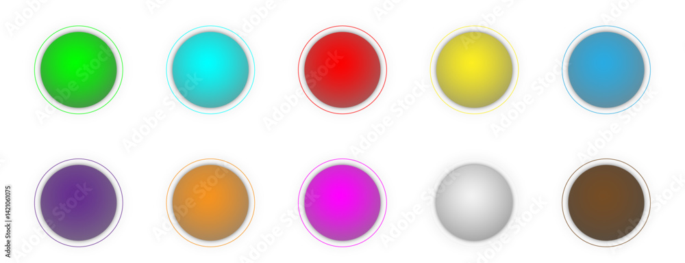 Poster button set of geometric shape | 3d circle shape abstract design with glow metallic neon | modern pre