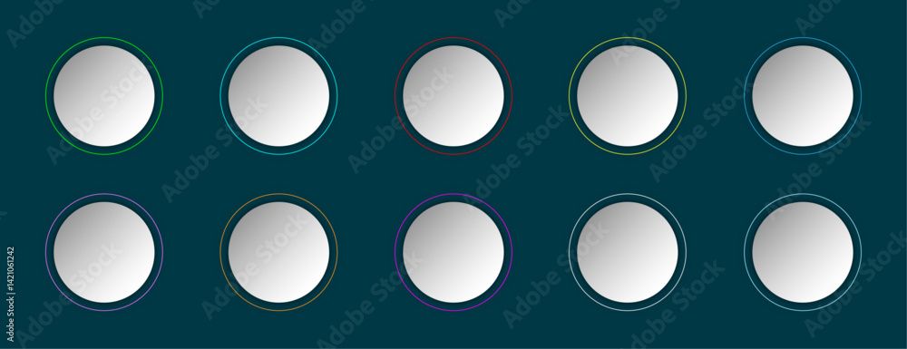 Poster button set of geometric shape | 3d circle shape abstract design with glow metallic neon | modern pre