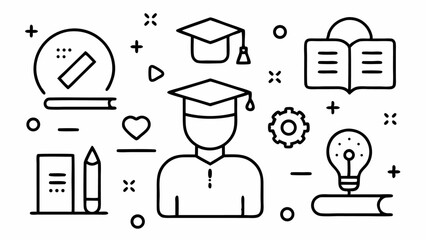 School line editable icon set for educational apps and websites showing classroom tools study materials and student-related items in clean vector illustrations