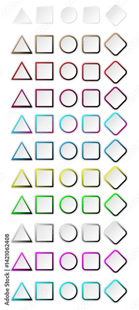 Poster button set of geometric shape | 3d button shape abstract design with glow metallic neon | modern pre